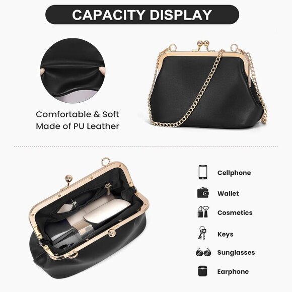 Mini Women’s PU Crossbody Bag Vintage Kiss Lock Evening Clutch